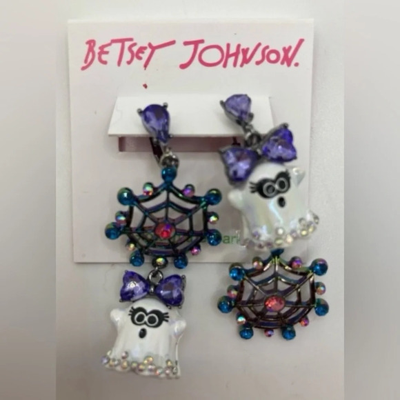 BETSEY JOHNSON SET Halloween Charm Necklace & Matching Ghost Earrings NEW NWT - Picture 2 of 9